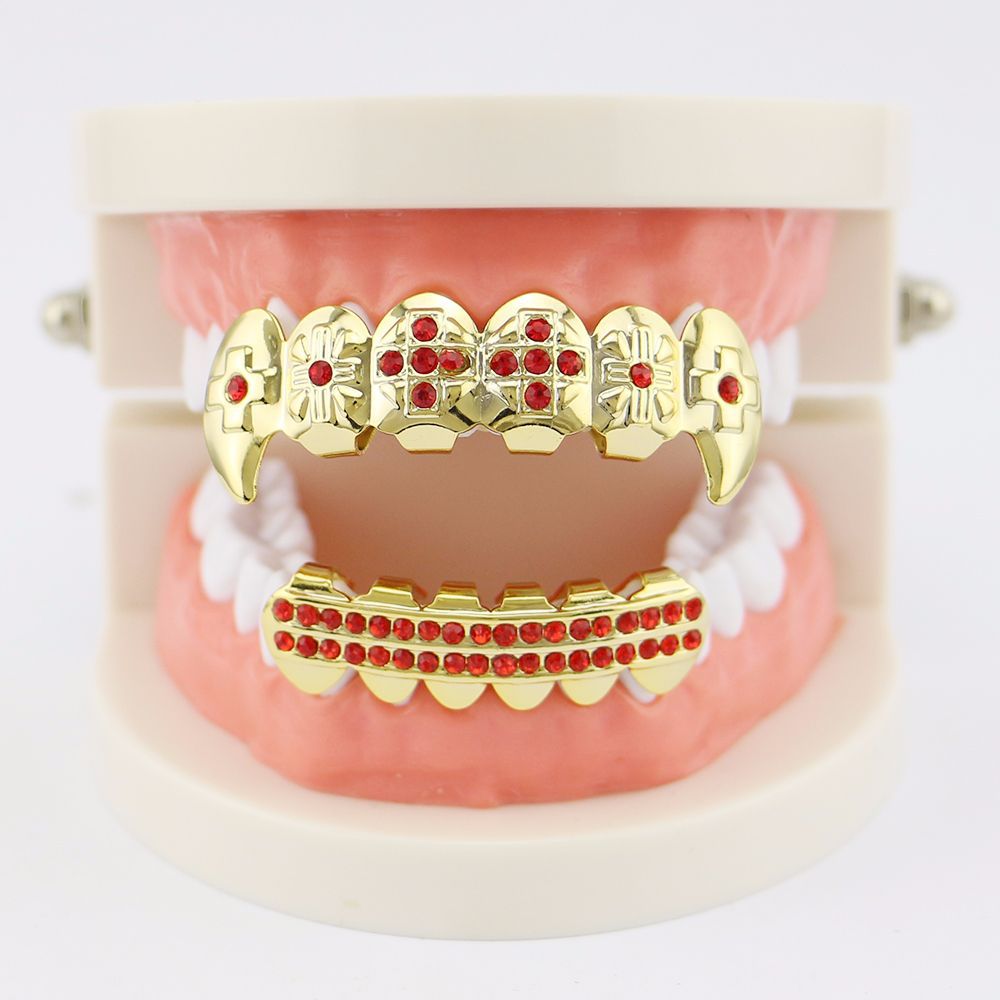 18K Gold Teeth -Plated Red Drilling Vampire Braces