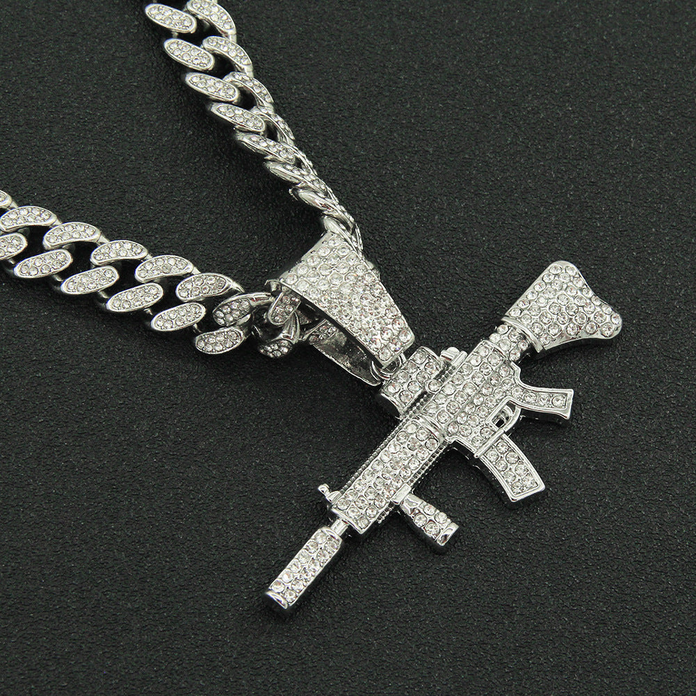Cuban Diamond Gun Mechanical Mold Pendant Necklace
