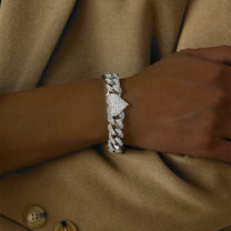 Heart Shape Decorate Diamond Cuban Bracelet