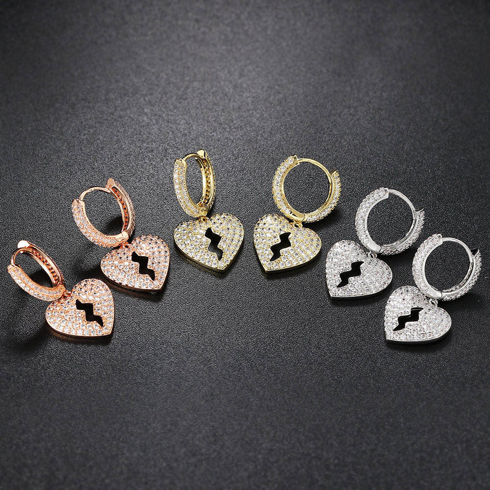 Rhinestone Heart Crushed Drop Ear Buckles