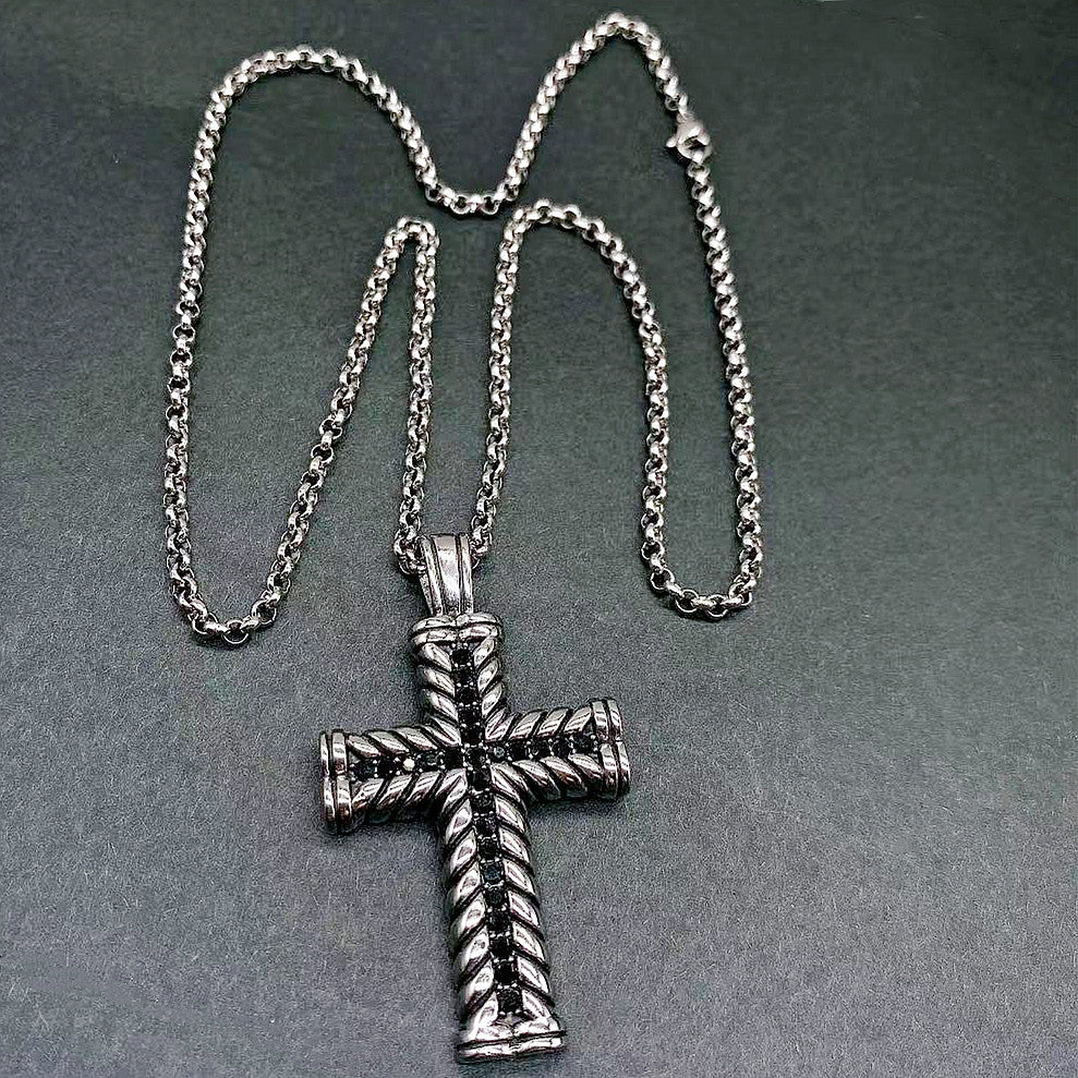 Black Rhinestone Cross Pendant Necklace