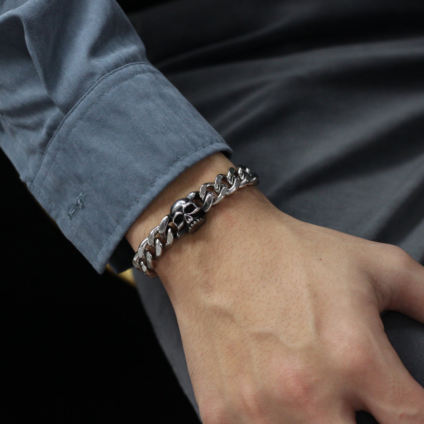 Titanium Skull Chain Cuban Bracelet