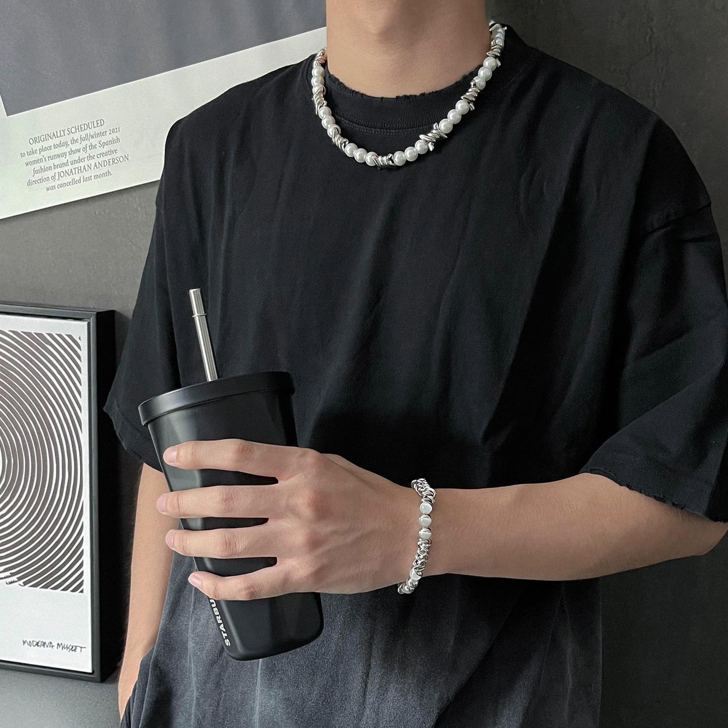 Dual-layer Titanium Steel Stitching Pearl Chain