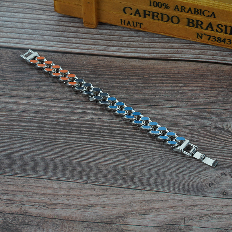 Punk Three Stitching Color Cuban Bracelet