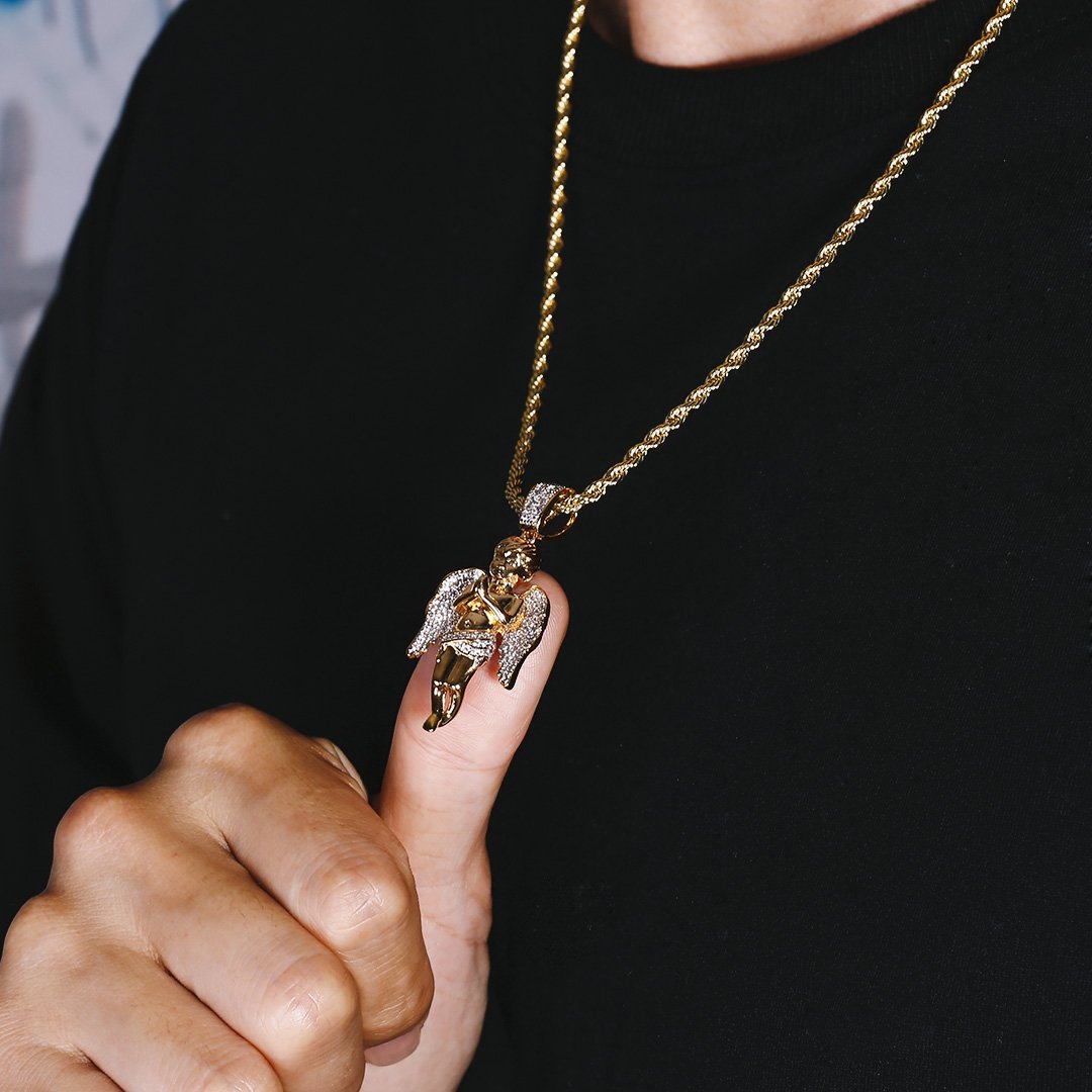 18K Gold Praying Cupid Pendant Necklace
