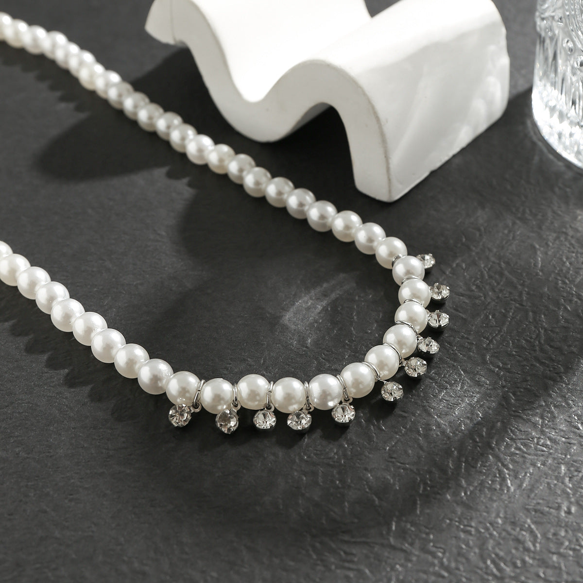 White Pearl Chain Diamond Necklace