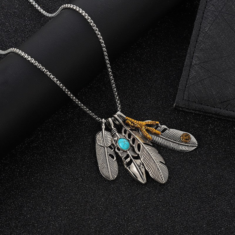 Four Feather Pendants Necklace