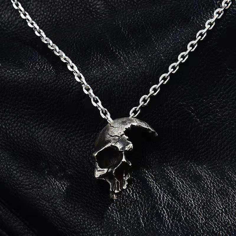 Half-Faced Skull Pendant Dark Gothic Necklace