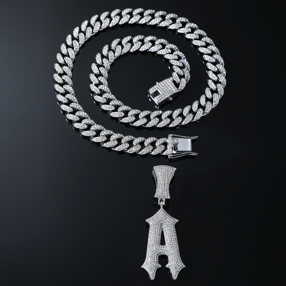 Single Letter A Pendant Cuban Chain Necklace