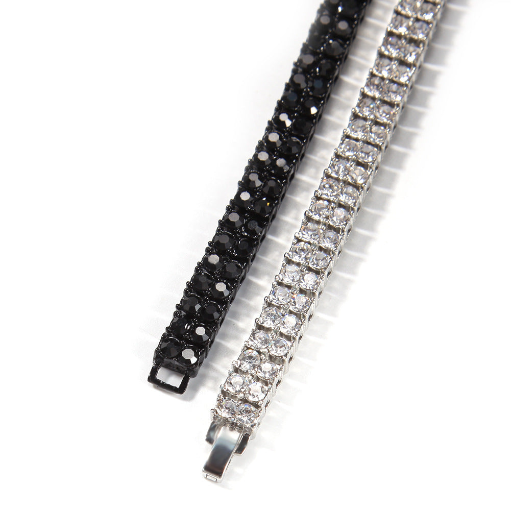 Silver Alloy 2 Rows of Drilling Tennis Bracelet