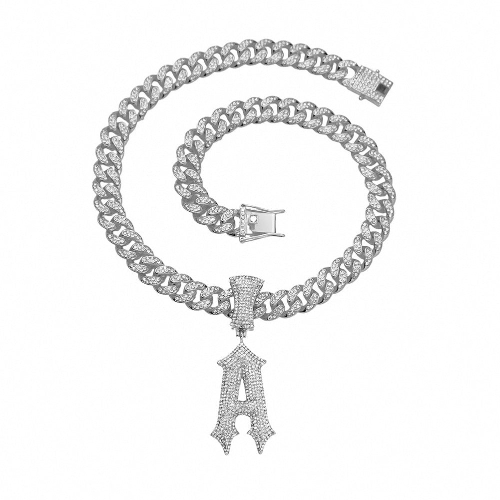 Single Letter A Pendant Cuban Chain Necklace