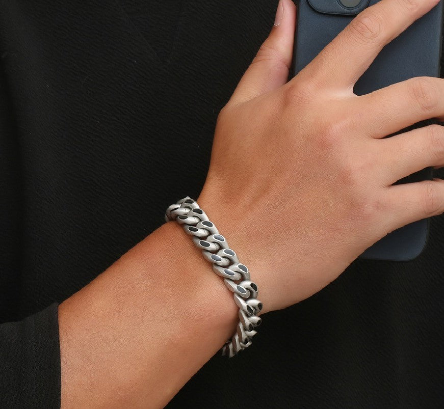 Titanium Steel Four - sided Milling Oil Cuban Bracelet
