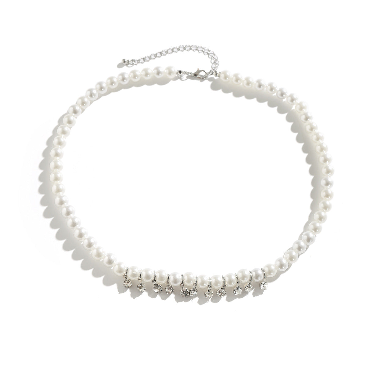 White Pearl Chain Diamond Necklace
