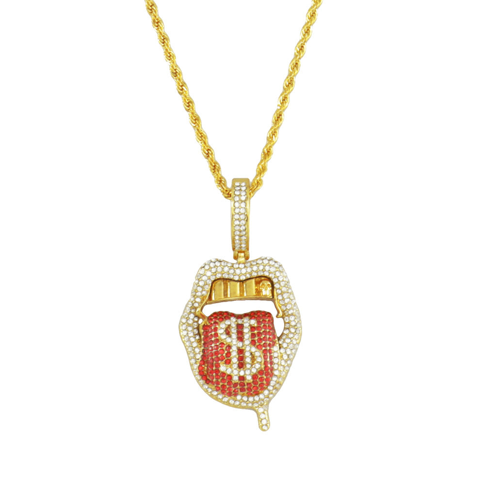 Dollar Sign on Tongue Pendant Cuban Necklace