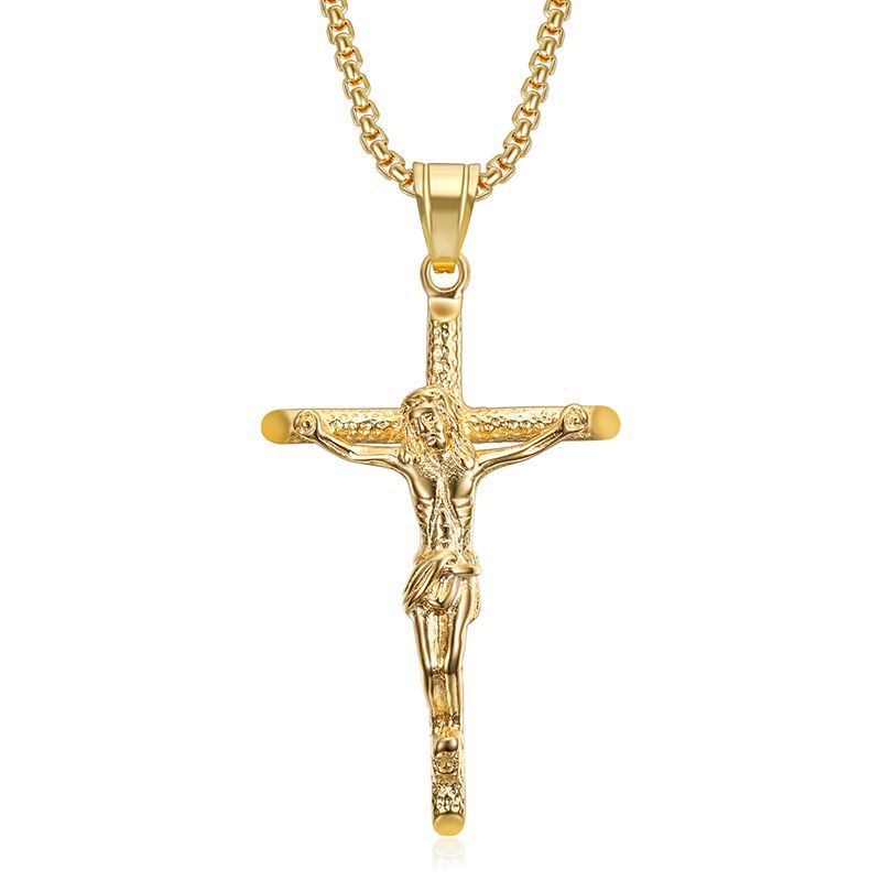 Titanium Steel Gold-Plated Crosses Jesus Pendant Necklace
