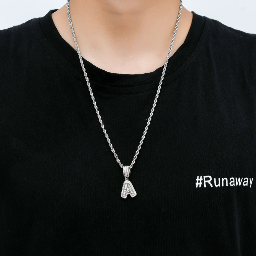 Square Alphabet Single Letter Pendant Necklace