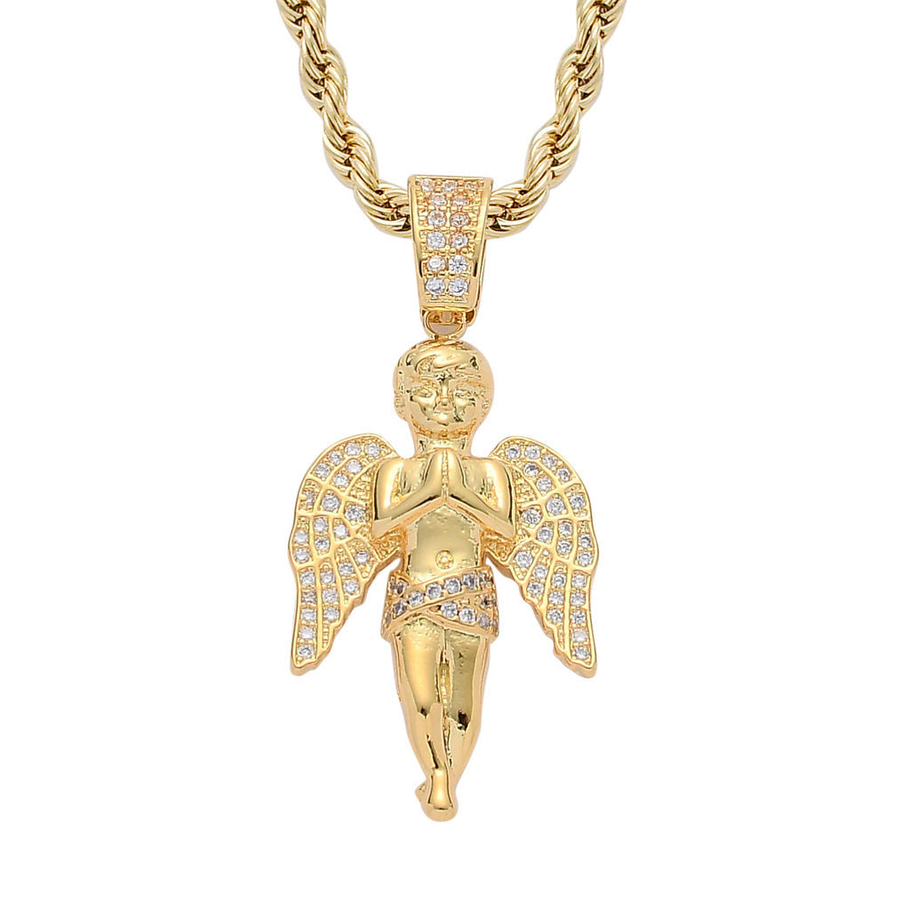 18K Gold Praying Cupid Pendant Necklace