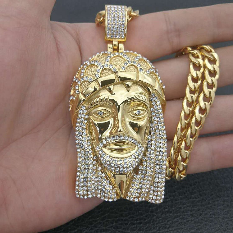 Gold Plated Diamond Lord Jesus Pendant Necklace