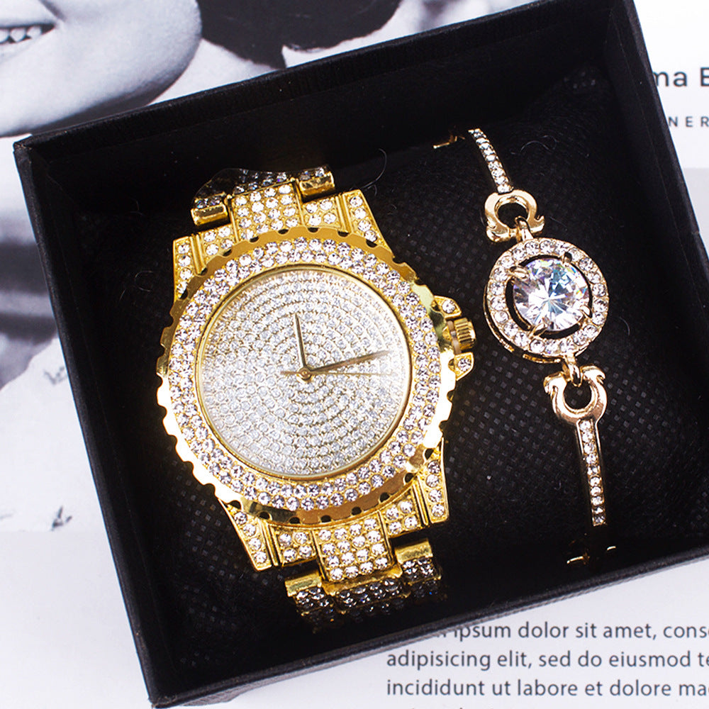 Super Flash Wrist Full Diamond Watches Set