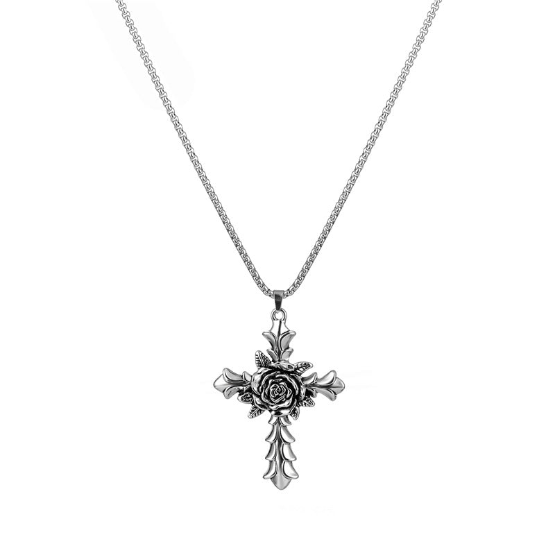 Gothic Rose Cross Pendant Necklace