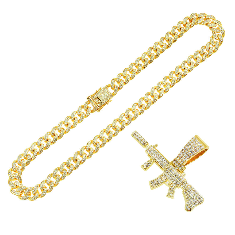 Cuban Diamond Gun Mechanical Mold Pendant Necklace
