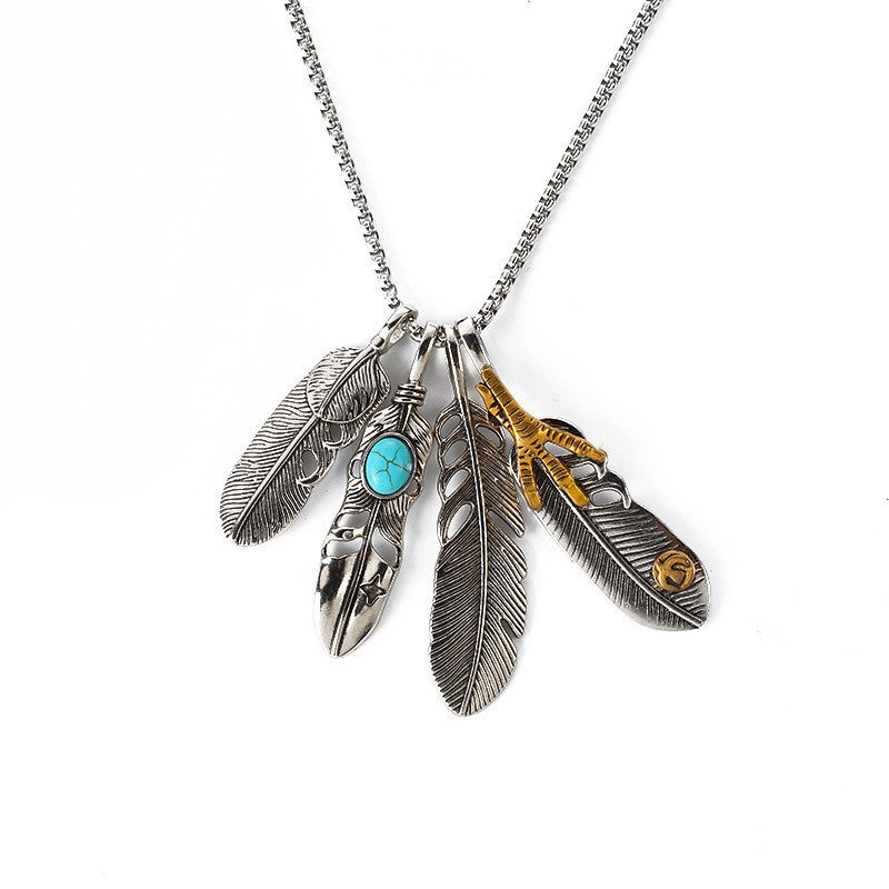 Four Feather Pendants Necklace