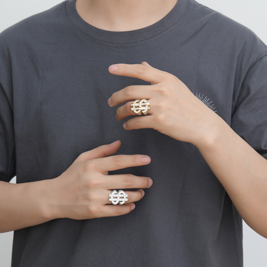 Rhineshtone Dollar Symbol Shaped Designed Diamond Ring