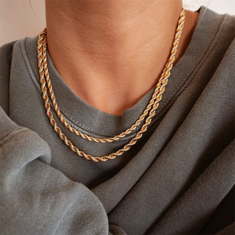 Rose Gold Stainless Steel Layered Rope Chain