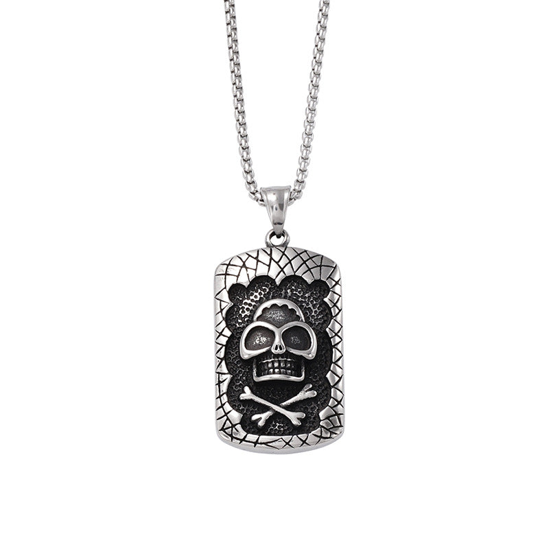 Retro Square Brand Skull Pendant Necklace