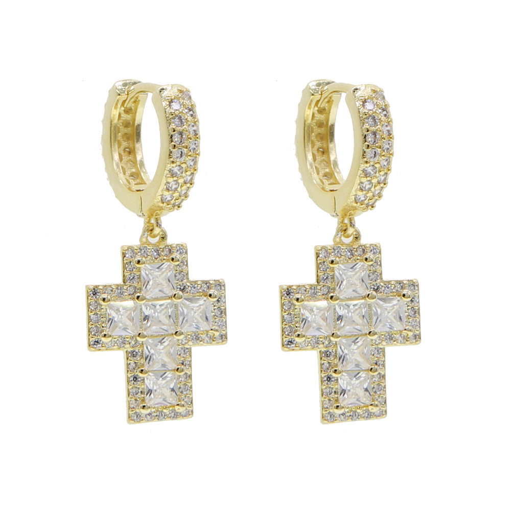 Cross-Stone Versatile Men's Drop Earrings