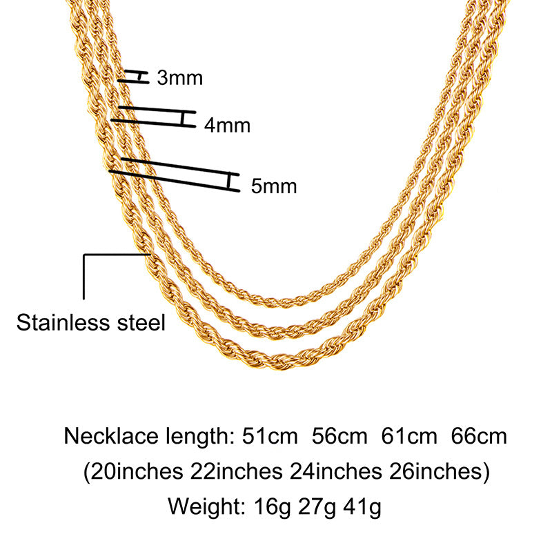 5mm-Golden Stainless Steel Rope Chain