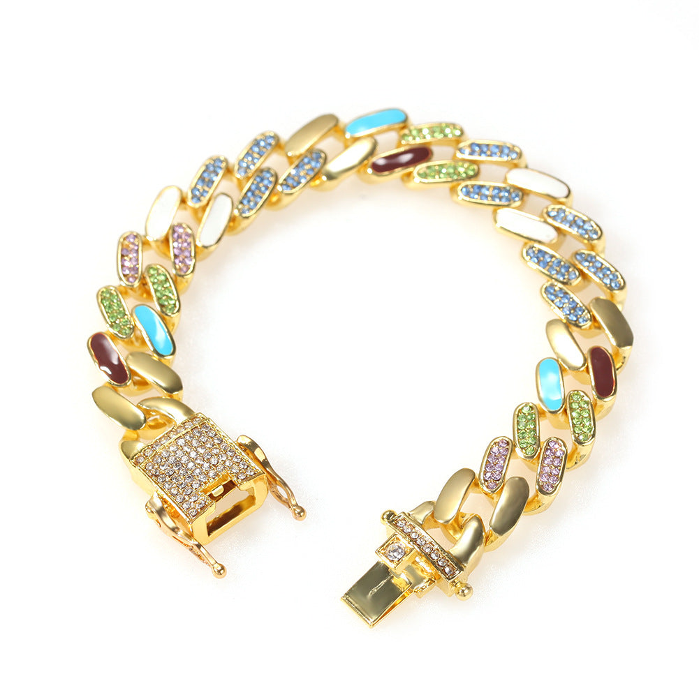 Colorful Diamond Inlaid Cuban Bracelet
