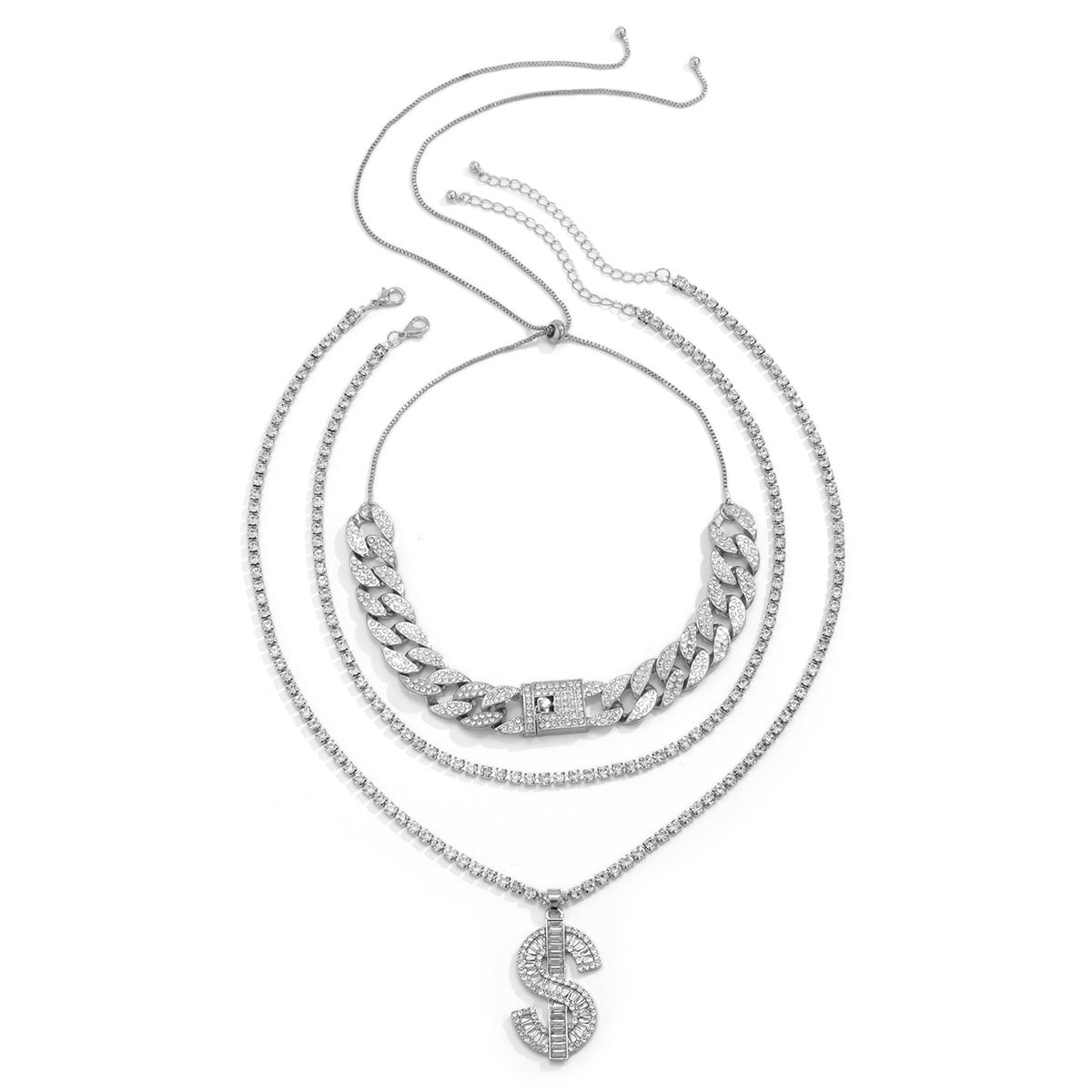 Fortune Stacked Dollar Pendant Necklace Set