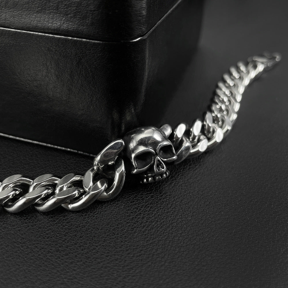 Titanium Skull Chain Cuban Bracelet