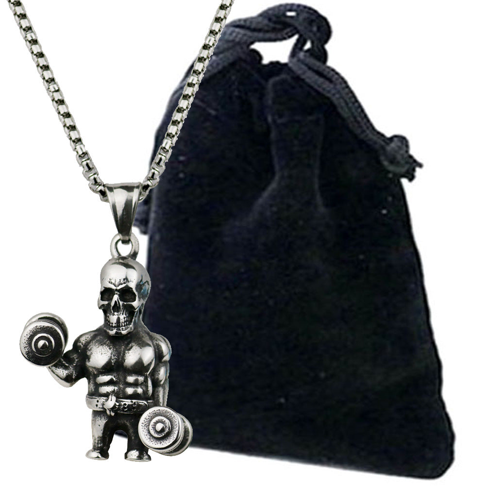 Hip-Hop Skull Dumb Bell Pendant Necklace