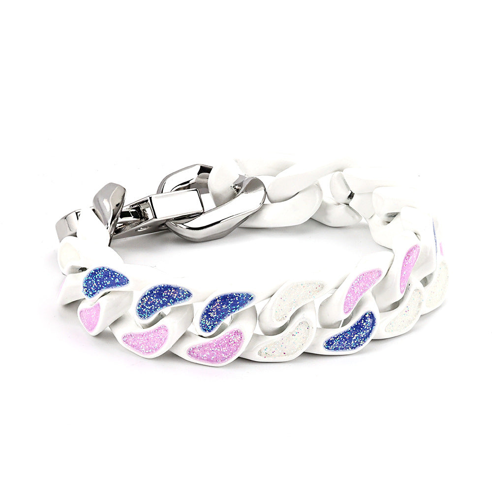 18cm Blue Orange Pink Cuban Bracelet