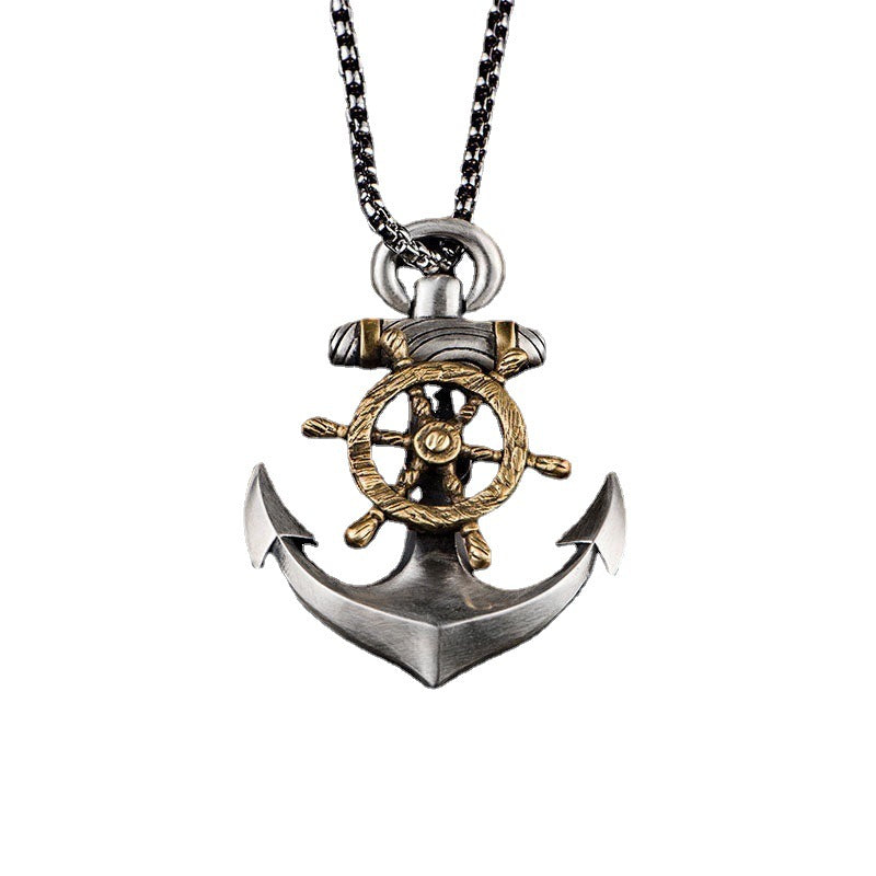 Anchor and Rudder Rotation Pendant Necklace
