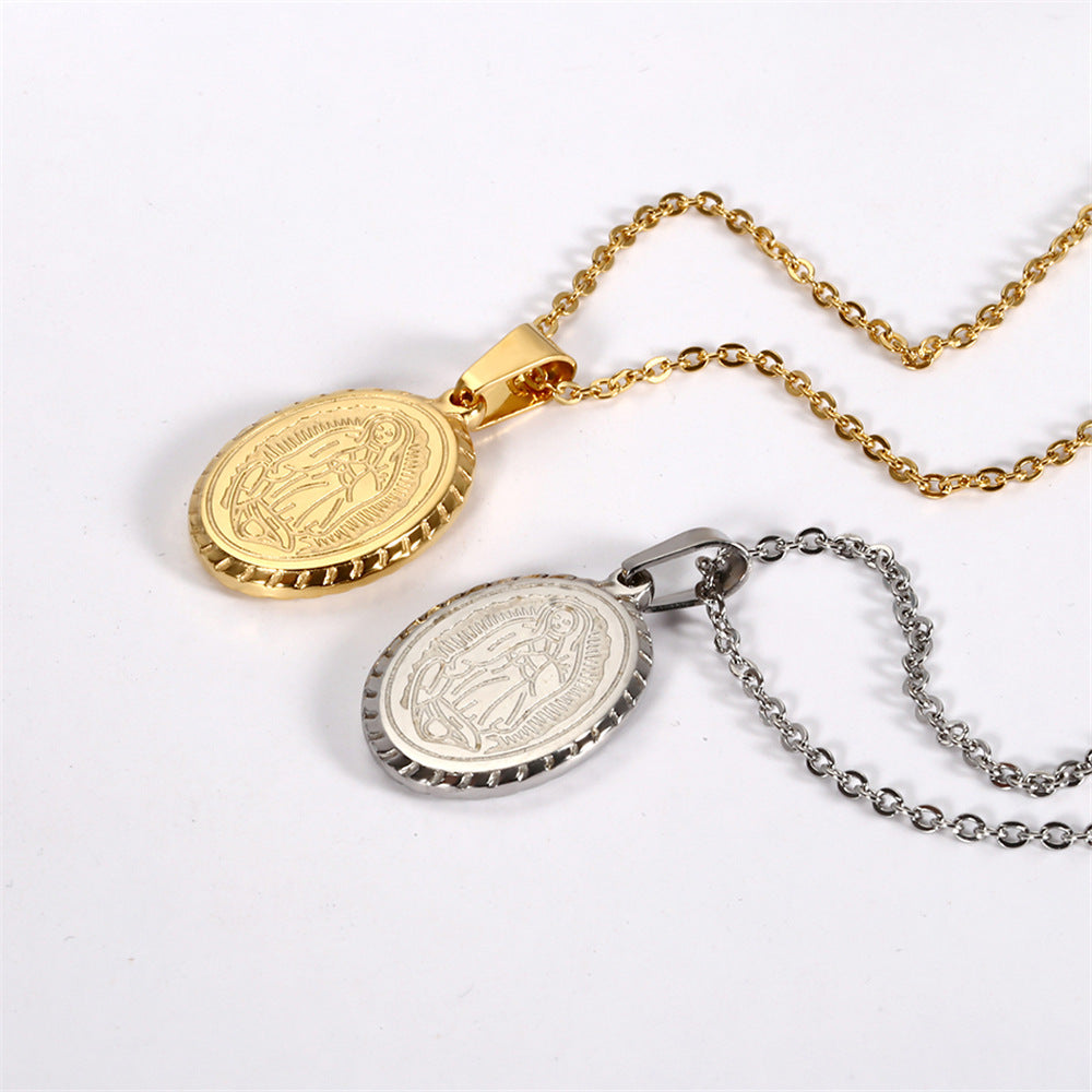 Virgin Maria Oval Brand Necklace Earrings Set