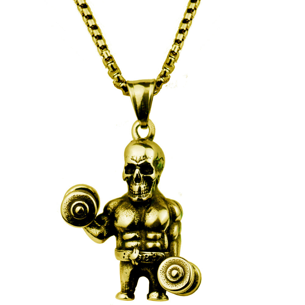 Hip-Hop Skull Dumb Bell Pendant Necklace