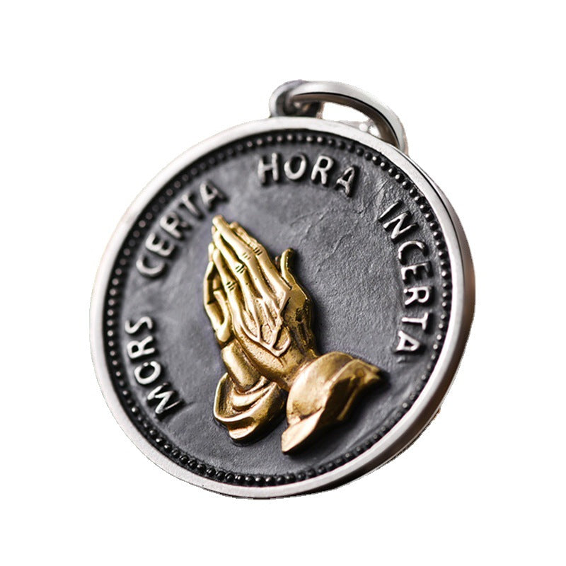 Prayer Hand Coin Pendant Necklace