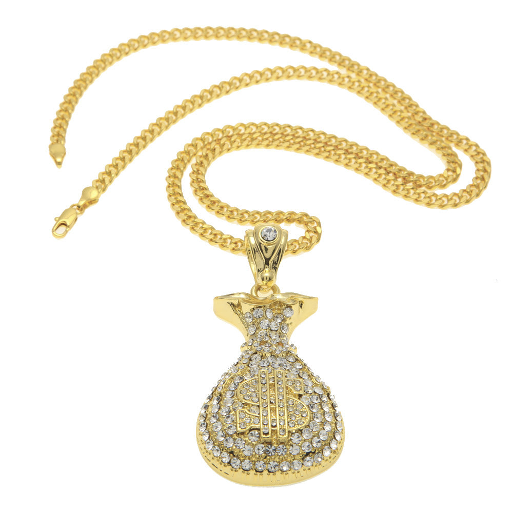 Full Drill Money Bag Dollar Pendant Necklace