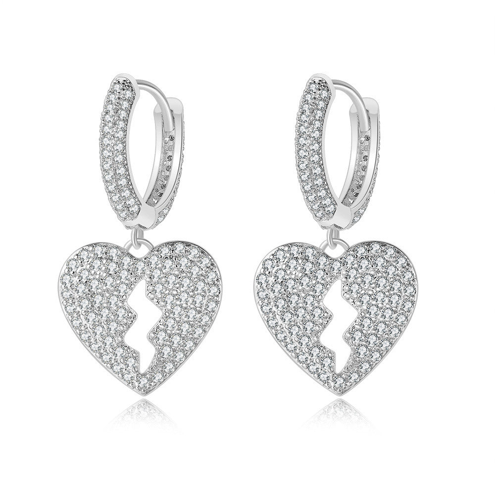 Rhinestone Heart Crushed Drop Ear Buckles