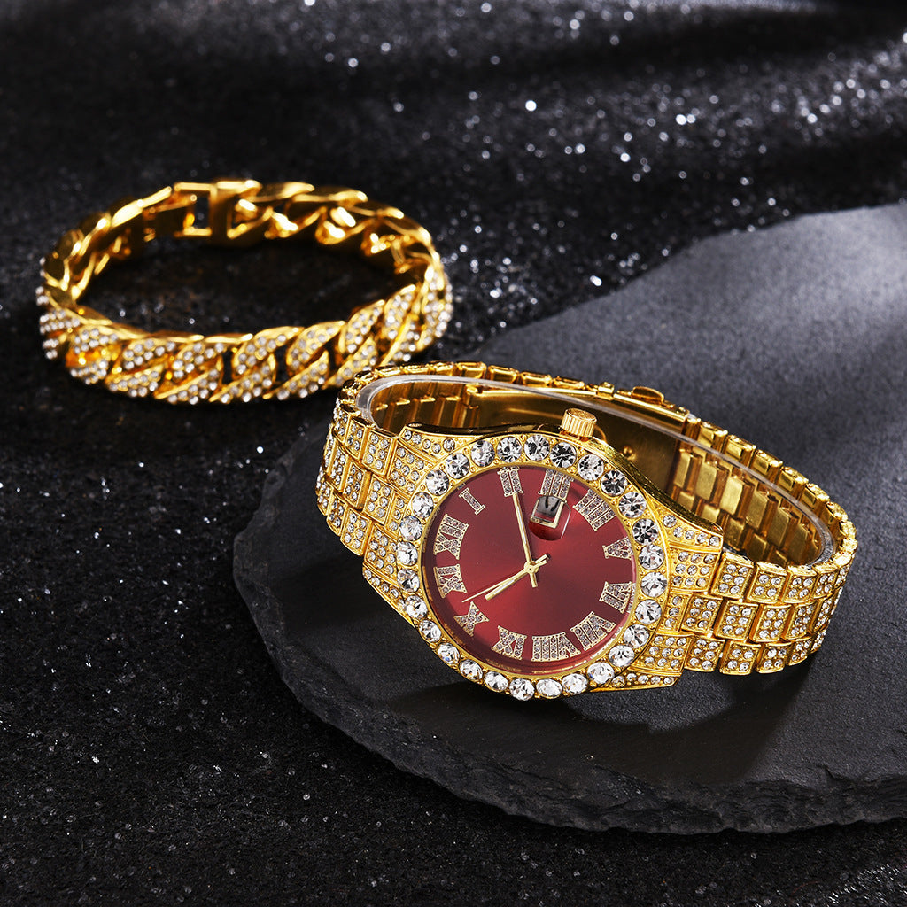 Full Diamond Luxury Watches and Cuban bracelets Combine