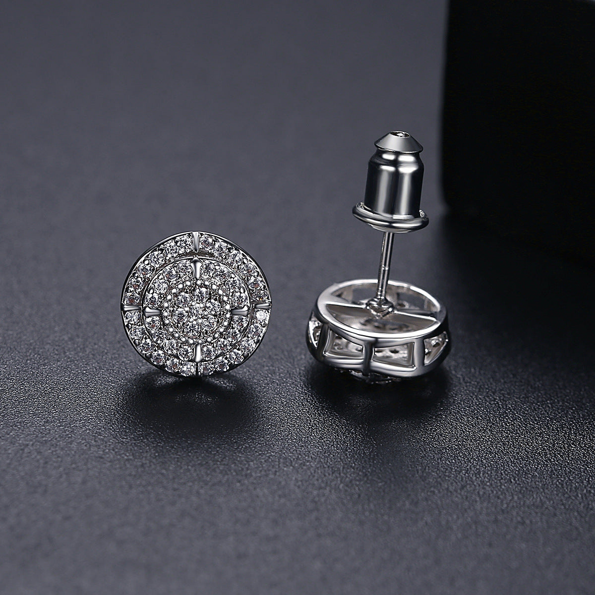 Hip Hop Copper Inlaid Vermiculite Stud Earrings for Men