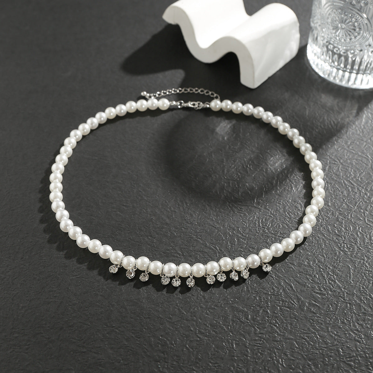 White Pearl Chain Diamond Necklace