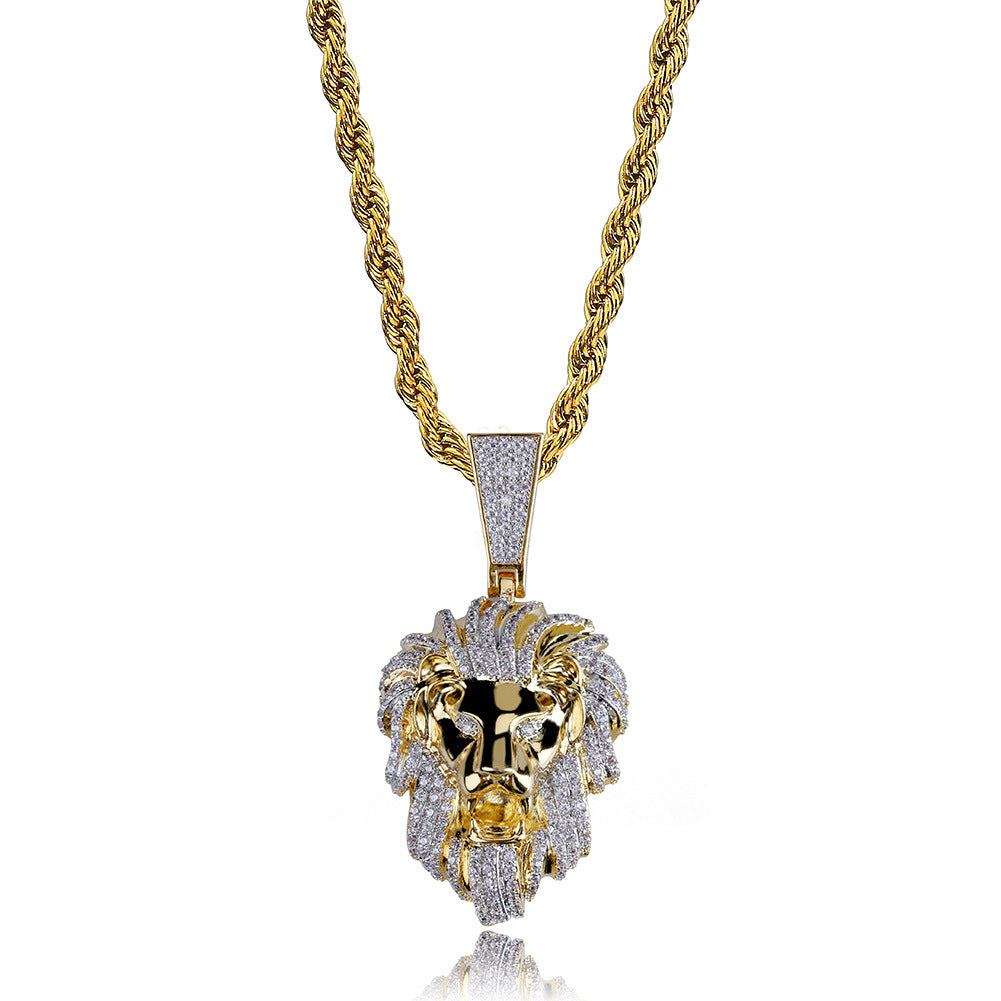 Lion Head Animal Pendant Gold Plating Necklace