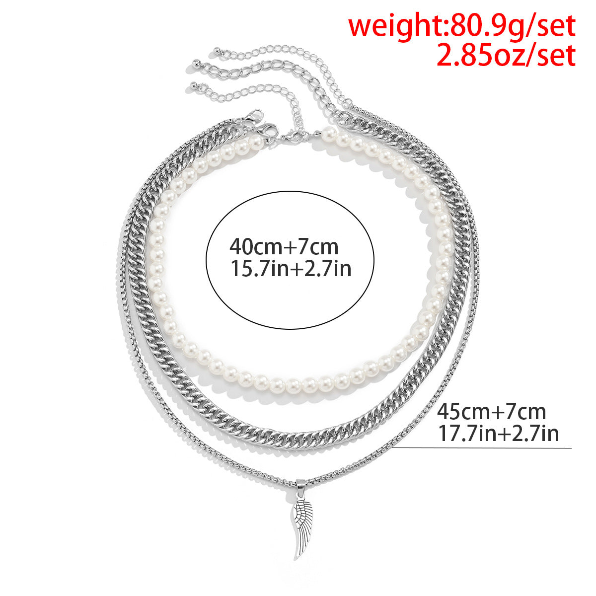 Silver Feather Pendant Multilayer Pearl Chain