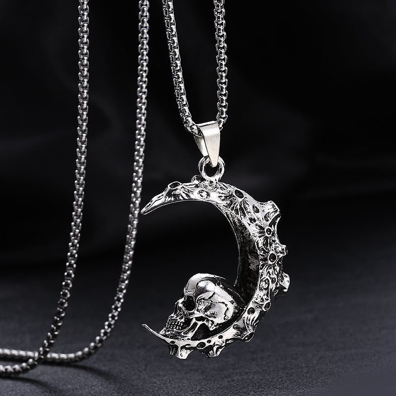 Crescent Skull Pendant Necklace