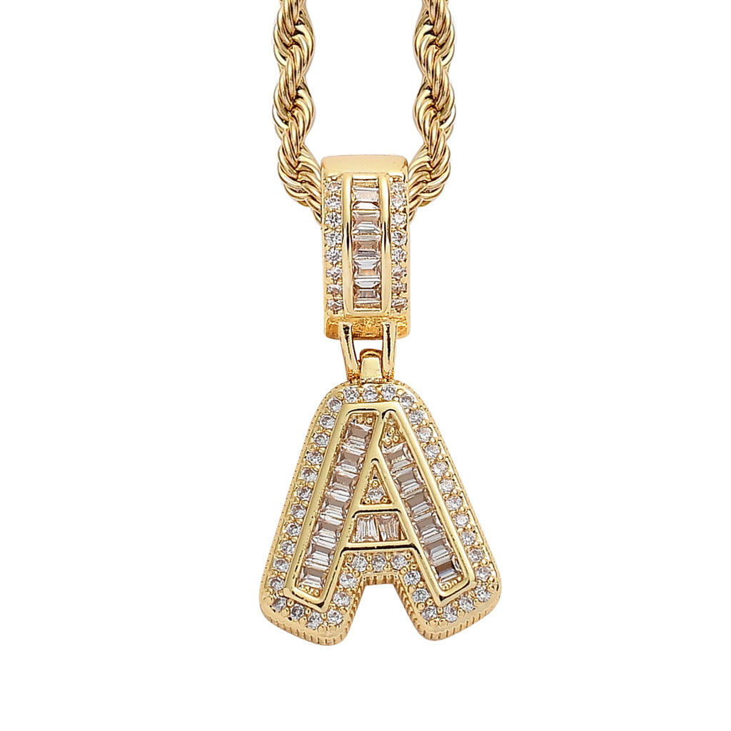 Square Alphabet Single Letter Pendant Necklace