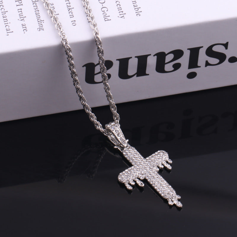 Stylish Cross Pendant Inlaid Diamond Necklace